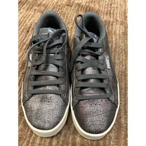PUMA Metallic Crackle‎ Leather Sneakers Black Silver Athletic Casual Shoes
